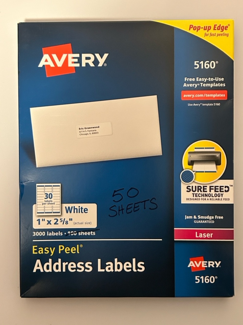 Avery Easy Peel Address Labels (50 Sheets)